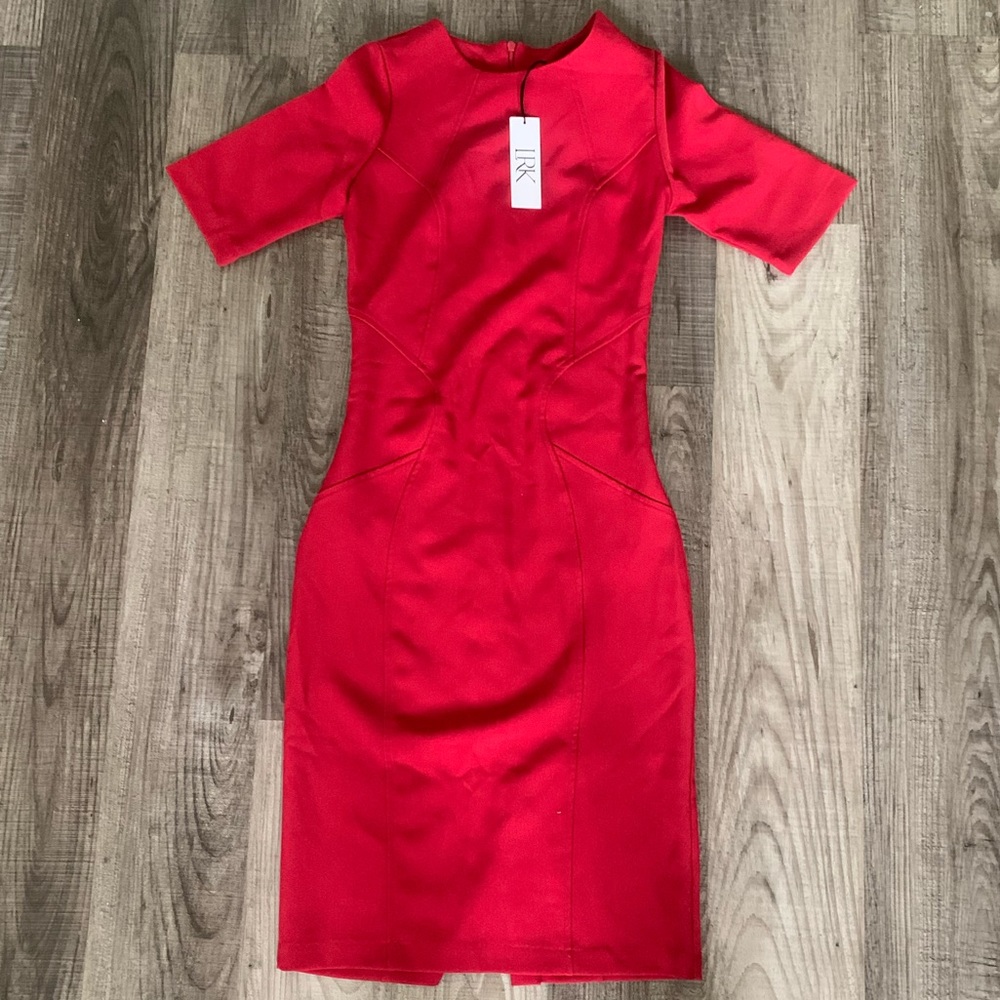 Red shirt sleeve sheath dress